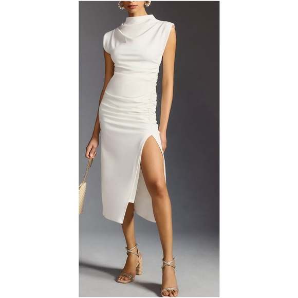 Anthropologie Dresses & Skirts - NEW Anthropologie The Maya Ruched Cowl Neck Dress in White